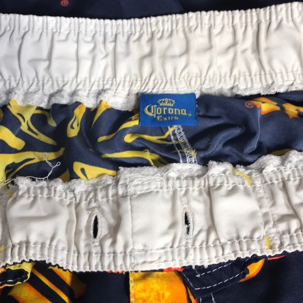 Corona Extra Mens Hawaiian Swim Board Shorts Unlined Size Medium Blue Yellow‎